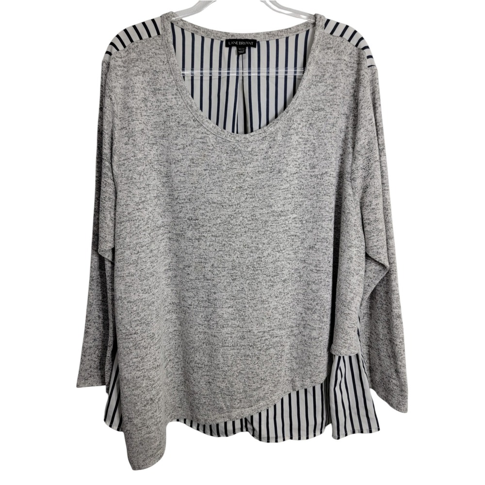 Lane Bryant Womens 22/24 Top Gray Mixed Media Striped Asymmetrical